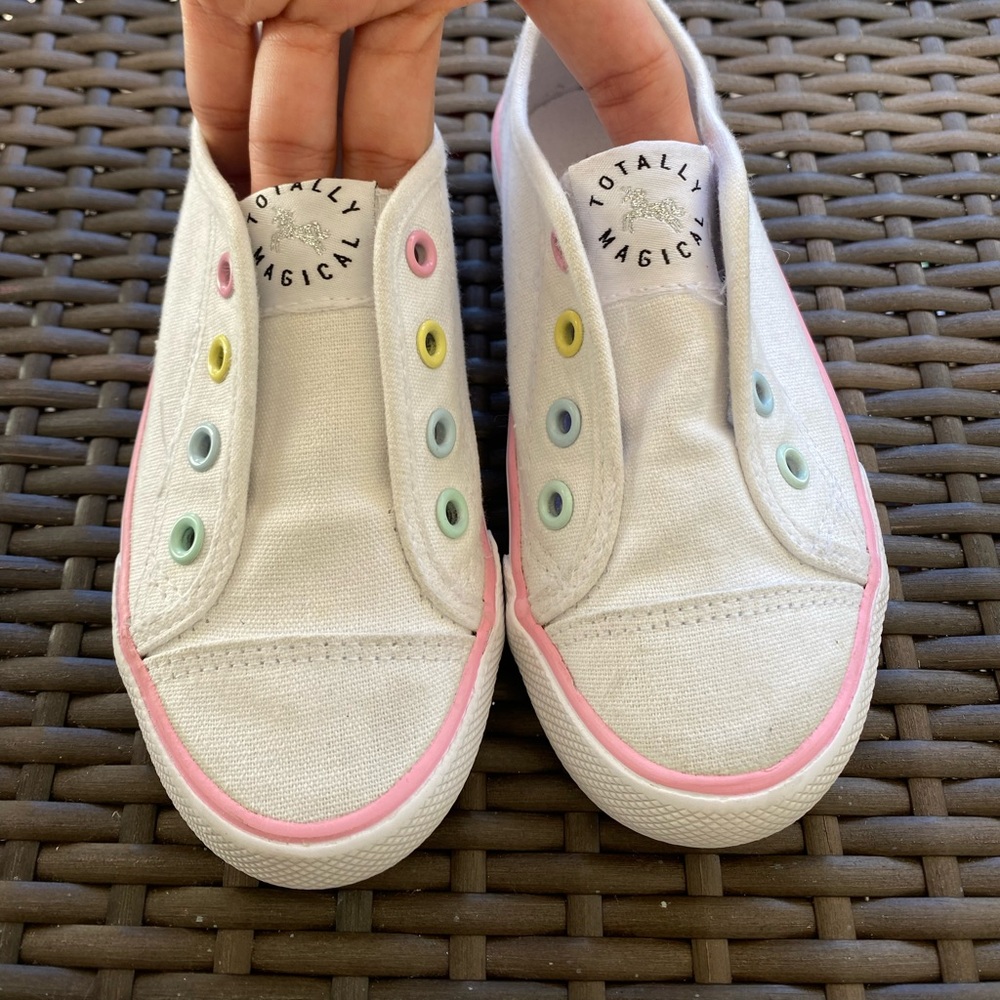 H&M white slip ones with multicolored shoe lace holes 9c